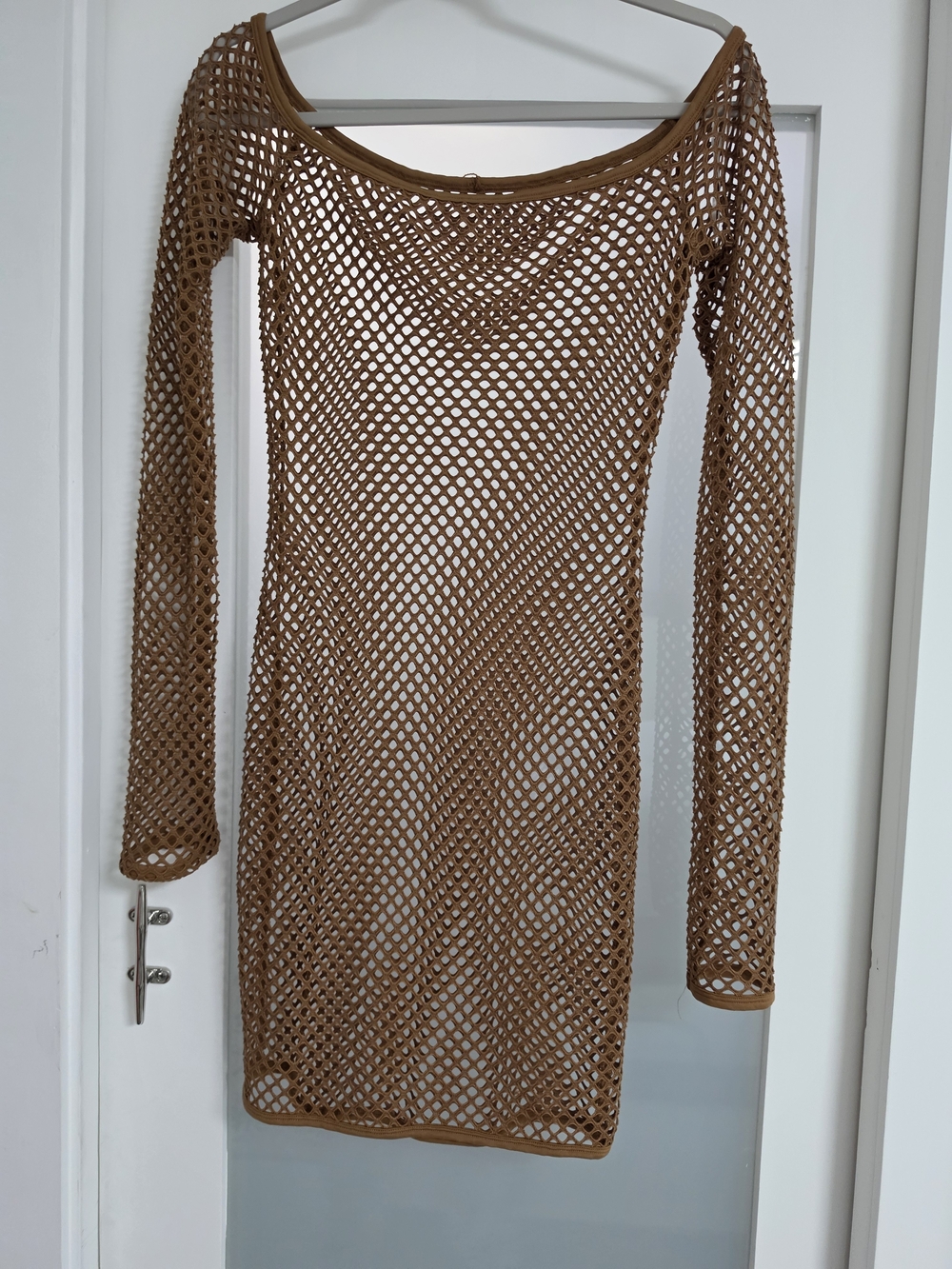 Fashion Nova Brown Crochet Long-Sleeve Mesh Dress - Picture 7 of 8